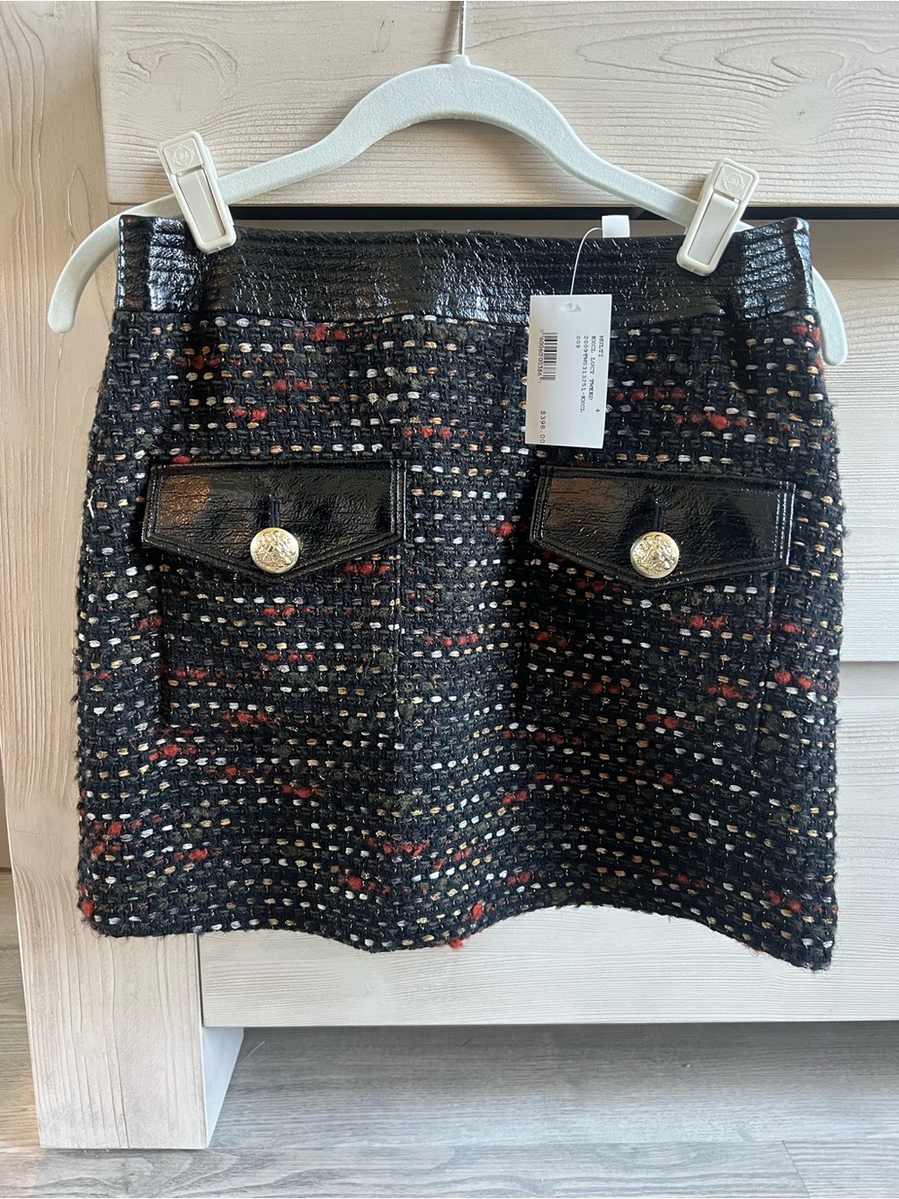 Veronica Beard Black Tweed Mini Skirt with Red and Cream Flecks